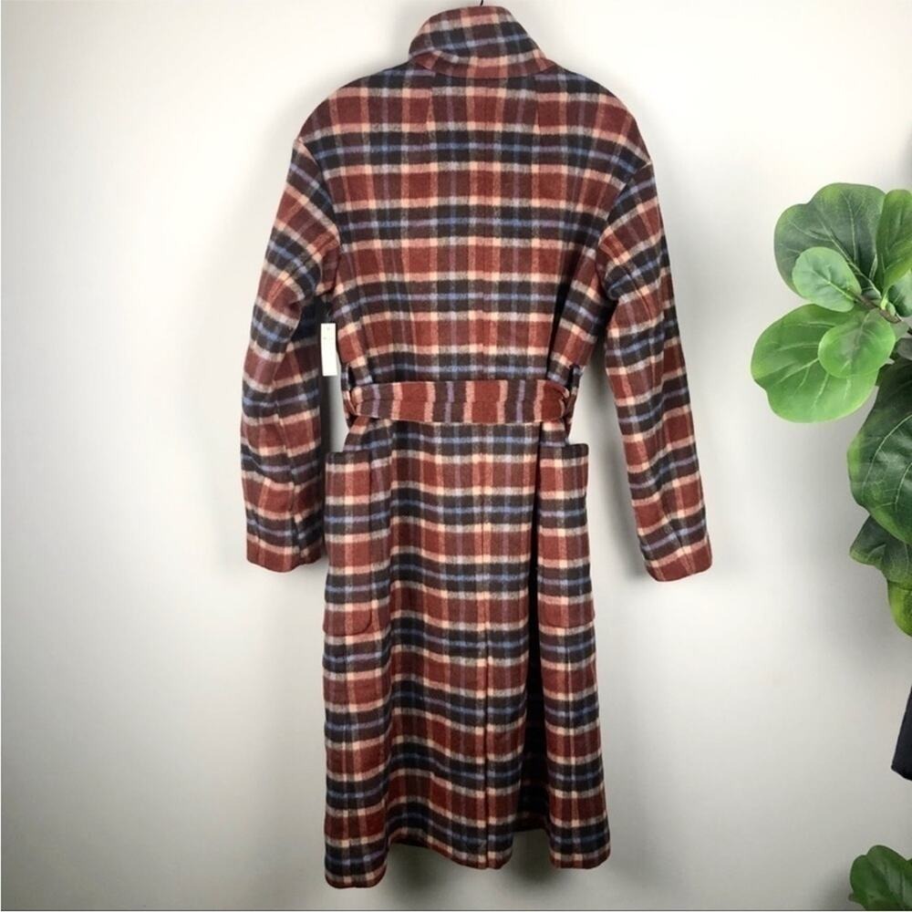 Madewell Rust Wool Blend Plaid Women's Coat Long Belted AA327 S - Picture 9 of 15
